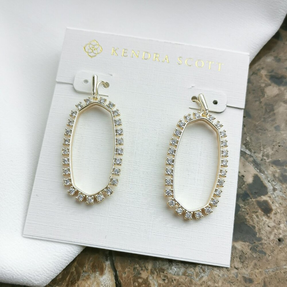 Kendra Scott Gold Elle Open Frame Crystal Drop Earrings